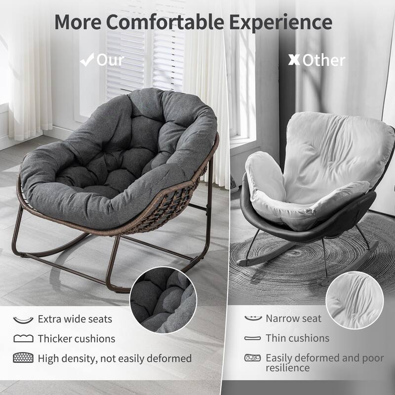 Outdoor Rattan Rocker Recliner Chair With Polyester Padded Cushion