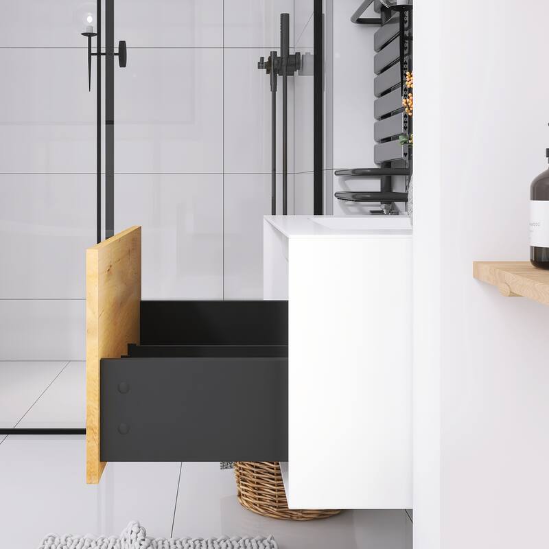 Bathroom Vanity in F.Oak with Integrated Solid Surface Top