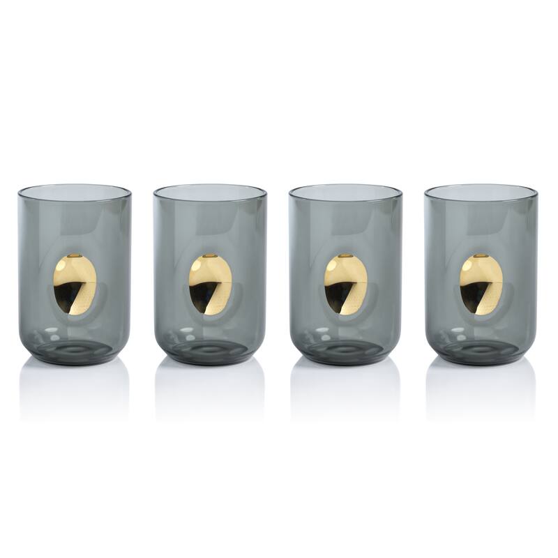 Ambrosi Tumblers with Gold Accent, Set of 4 - Ash Gray