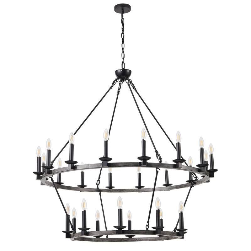 26-Lights Multi Tiers Farmhouse Wagon Wheel Chandelier - 47.2"D×4.7"W×108.2"H(Adjustable)