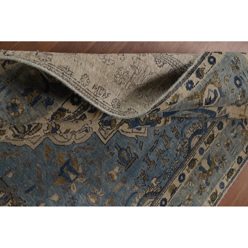 Geometric Blue Tabriz Persian Area Rug Floral Handmade Wool Carpet - 6'7"x 9'6"