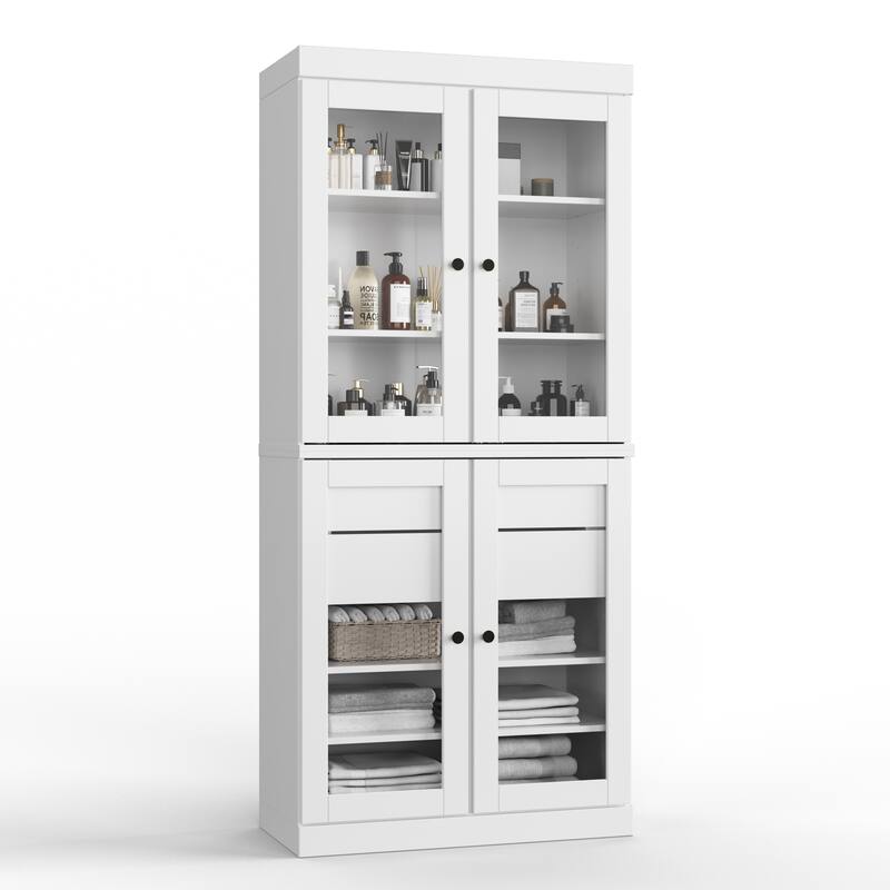 Palace Imports 100% Solid Wood 32" Bathroom Cabinet with Clear Glass Doors, 2-Drawers and Adjustable Shelves