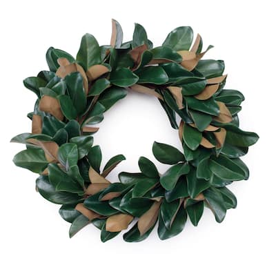 Polyester Magnolia Leaf Wreath 24 inches Rustic Twig Holiday Accent - 24” x 24” x 6.5” (L x W x H)