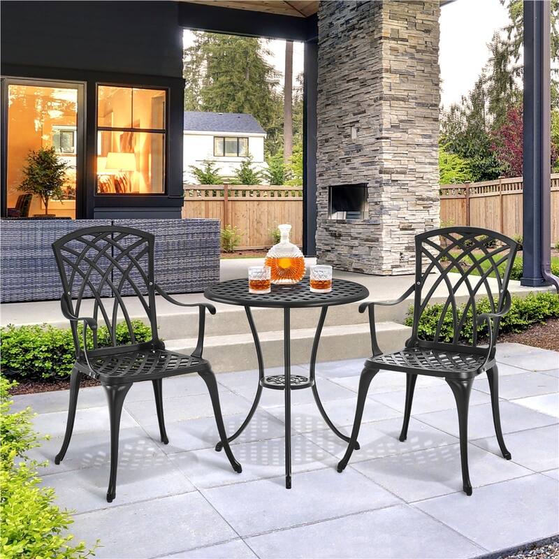 Yaheetech 3-Piece Patio Bistro Set, Cast Aluminum Bistro Table and 2 Chairs Set