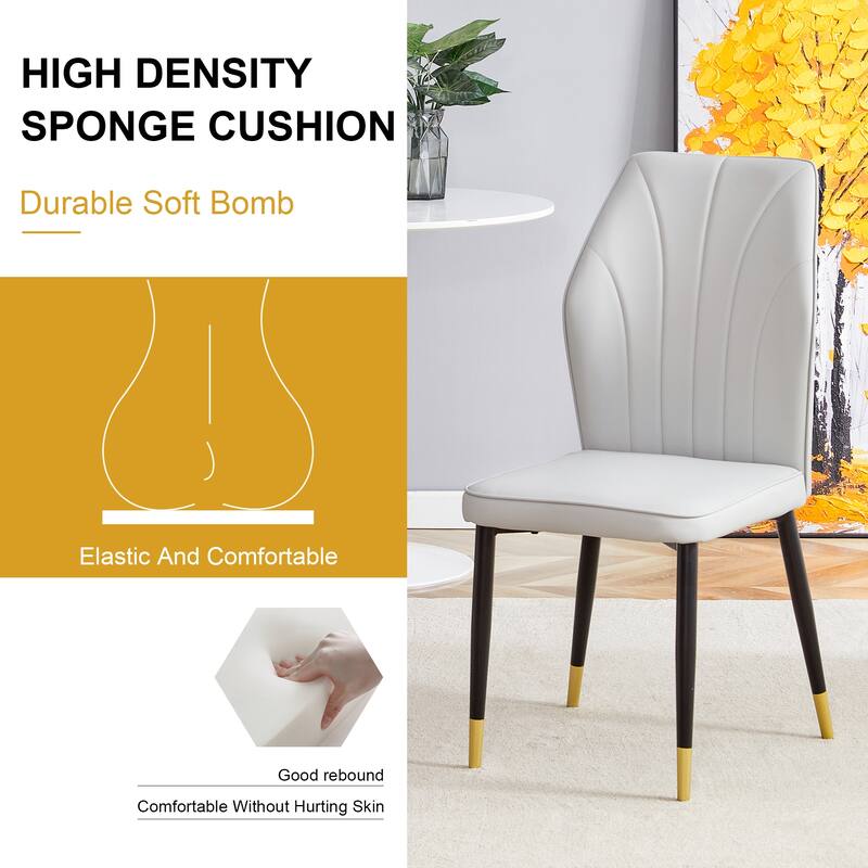 Roomfitters PU Dining Chairs with Patterned Backrest and Black Metal Legs, Upholstered Modern Set of 8 for Dining