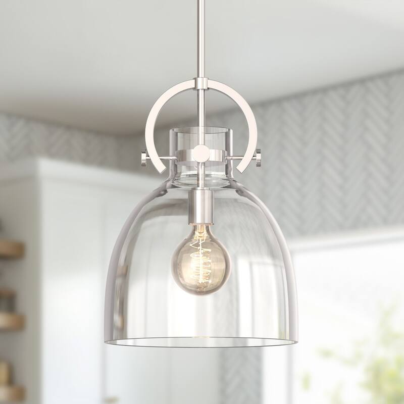 YANSUN 1-Light Hanging Pendant Light, 12-Inch Clear Glass Bell Shade, Nickel Finish, Ideal for Contemporary Home Décor