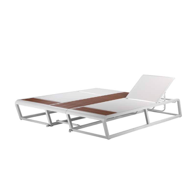 Wooden Lounger with Built in Ice Cooler, Set of 2, Brown and White