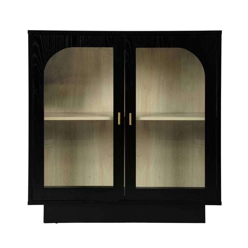Storage Cabinet with 2 Acrylic Door, Wooden Kitchen Pantry Sideboard, Display Cabinet with Metal Handles & Adjustable Shelves