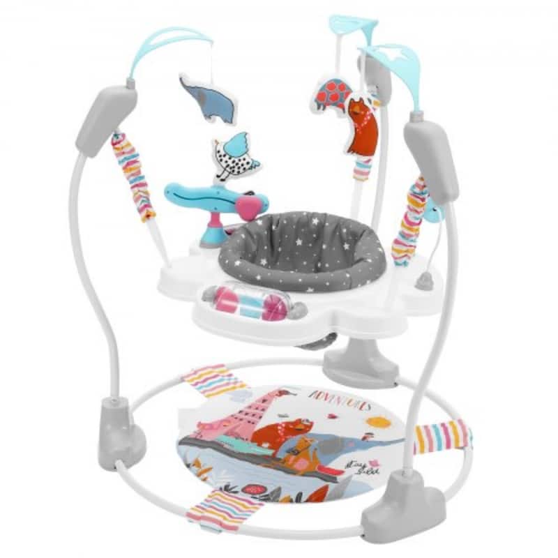 Multi-Color Bouncer Jumper with Crinkle Pad, Music Box and Adjustable Height - 34.3” L x 34.3” W x 36.6” H - Multi Color