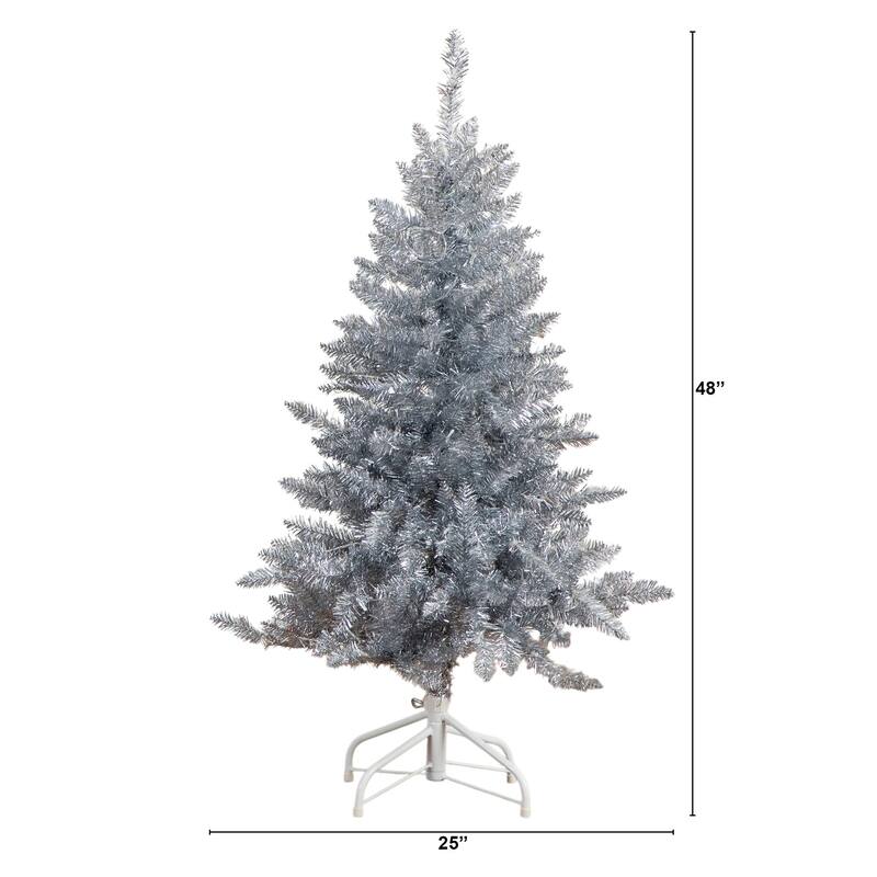 Pre-Lit Tinsel Artificial Christmas Tree - 4' - Cool White LED Lights