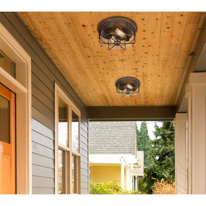 Westinghouse Lighting Rosella 12-3/4 Inch, Two Light Outdoor Flush Mount Ceiling Fixture, Clear Seeded Glass - 2-Light