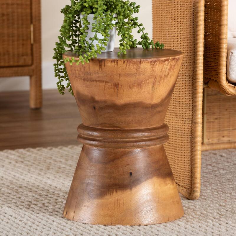 Samira Solid Suar Wood Side Table - Handcrafted Sculptural End Table with Hourglass Design, Modern Boho Style