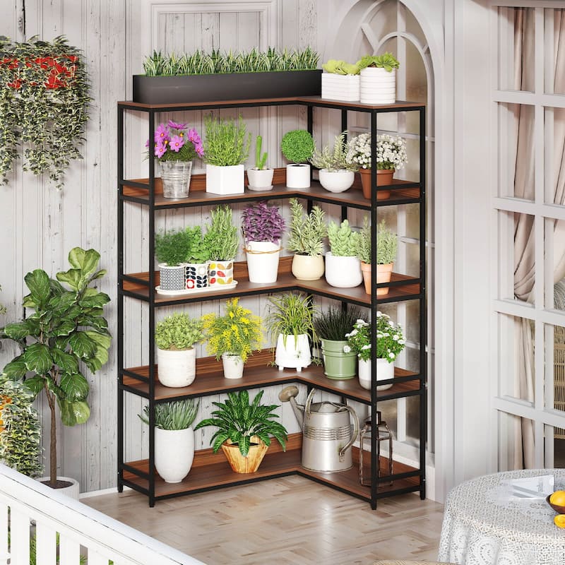 Costway Corner Bookshelf 5-Tier L-Shaped Bookcase 71" Tall Etagere - See Details