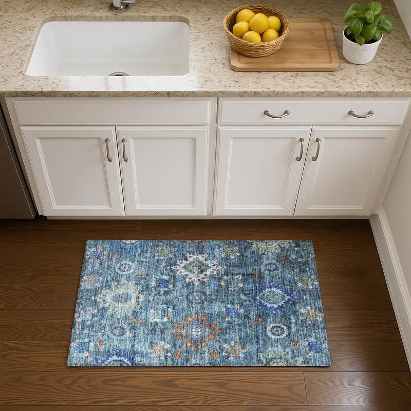 Premium Washable Super Soft Traditional Kashan Mayfield Rug - Blue - 1'8" x 2'6"