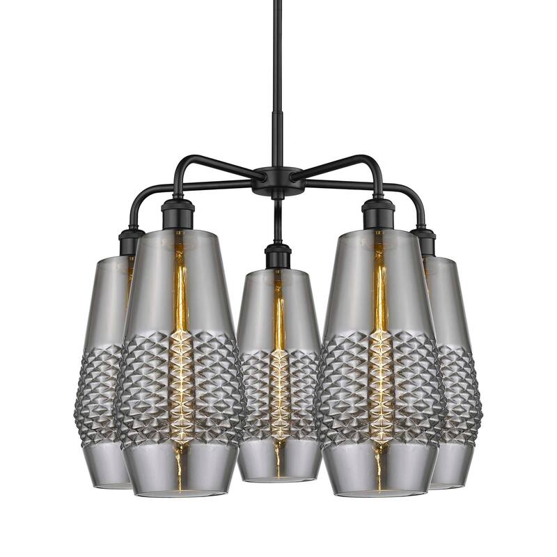 Innovations Lighting 516-5CR-22-25 Windham Chandelier Windham 5 Light - Matte Black / Smoked