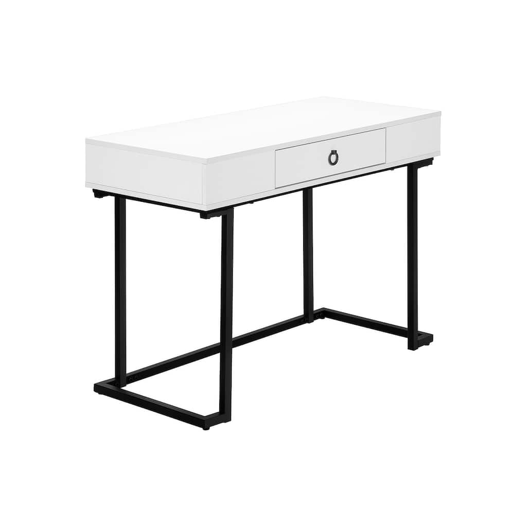 Computer Desk, Home Office, Laptop, Storage Drawers, 42"l, Work, Glossy White Laminate, Black Metal, Contemporary