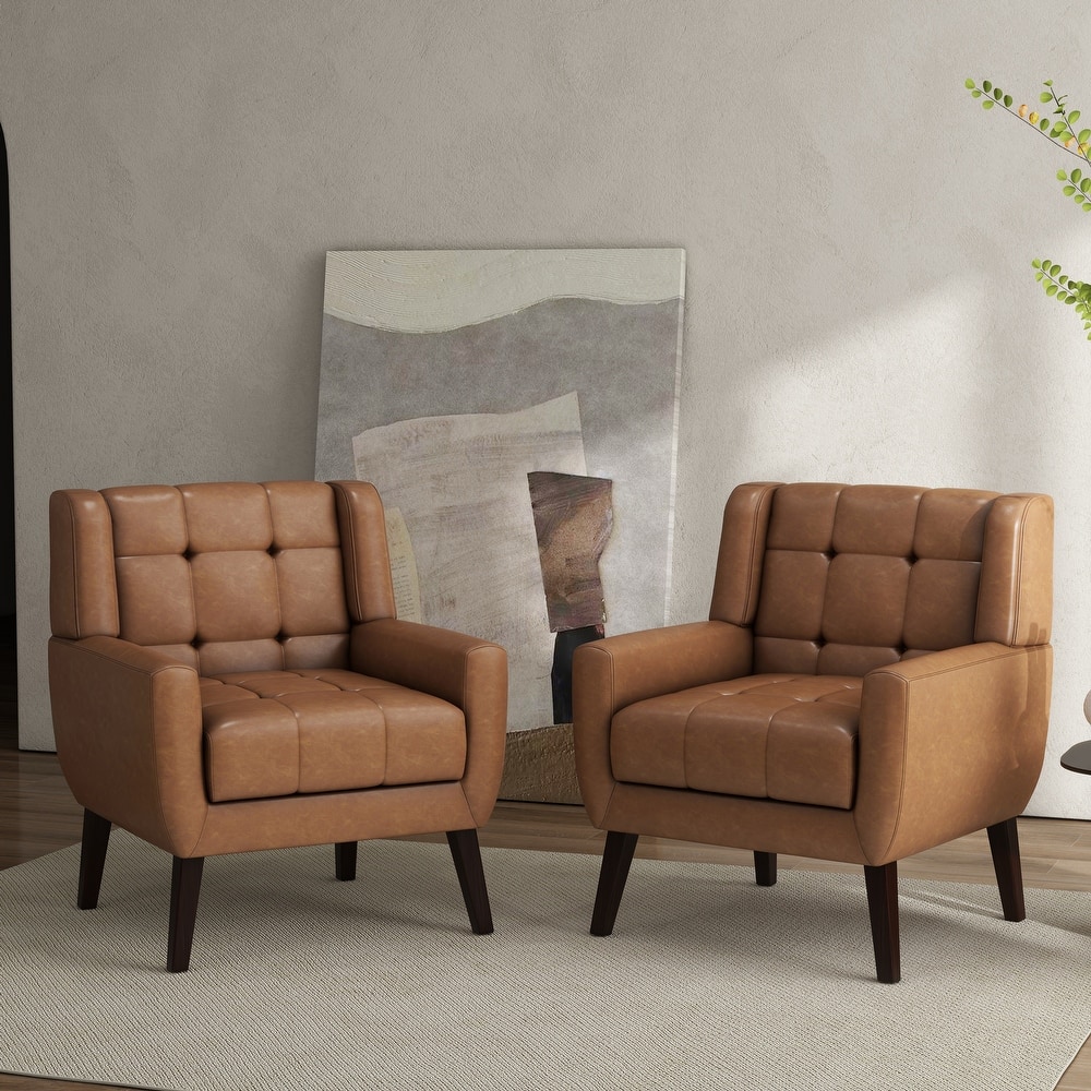 Tufted Wingback Accent Chairs Linen/Faux Leather/Velvet Armchairs Set of 2
