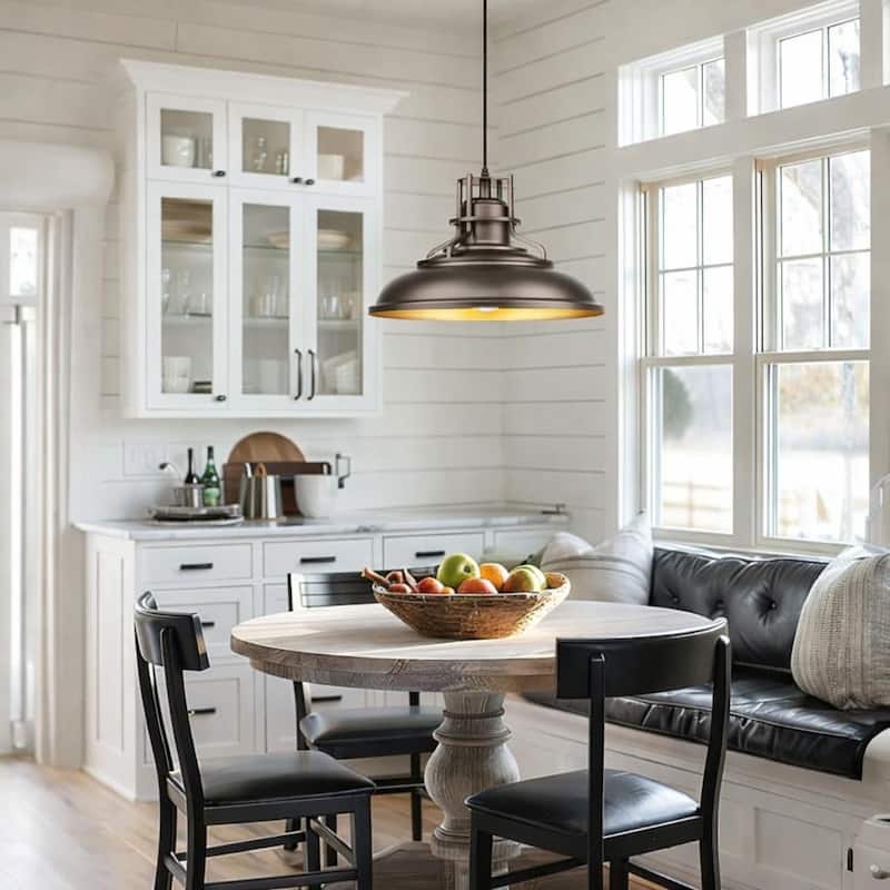 Farmhouse Vintage Barn Pendant Light Oil with Rubbed Bronze Finish