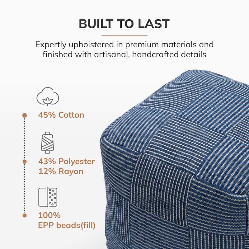 Jani 20-inch Ottoman Pouf - Handcrafted Handmade Ottoman for Seating, Footrest, Home Decor for Living Room, Bedroom