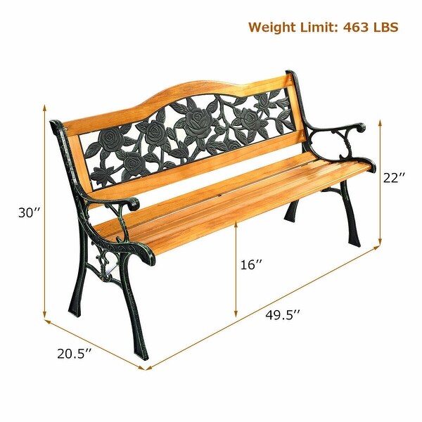 Costway patio park garden bench porch path chair furniture cast outlet iron hardwood