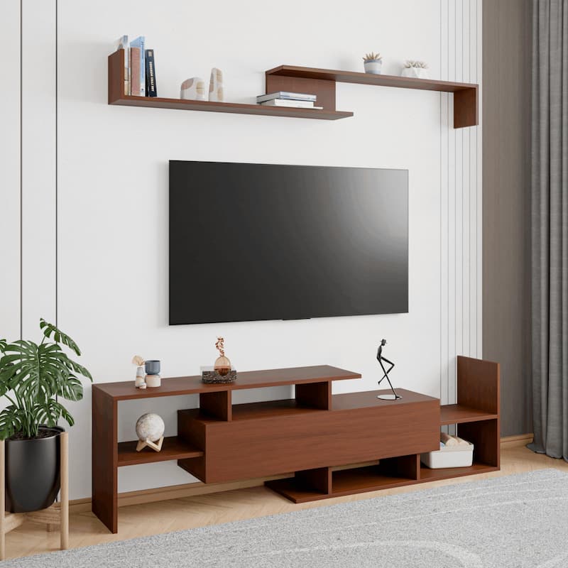 Surrey 60.2'' 2 Pc 1-Drawer Floating TV Stand Media Console with Open Shelves