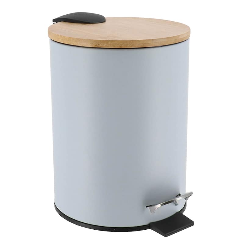 Stylish Trash Can with Bamboo Lid and Pedal, 2.5L Capacity - 9.2" H x 8" L x 8" W