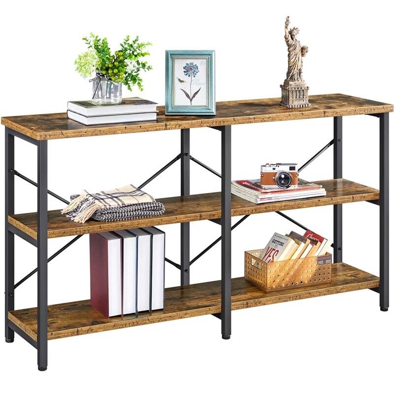 Yaheetech 3 Tiers Industrial Sofa Table Metal Frame Console Table - Rustic Brown