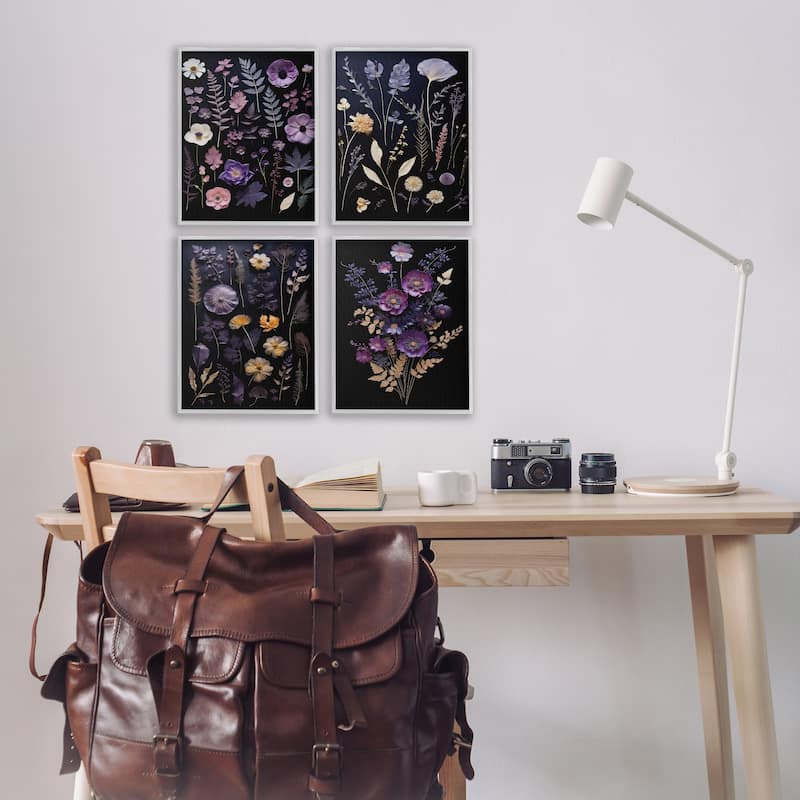 Stupell Dimensional Cottage Flower Sprigs Framed Giclee Art Design By Heidi Kuntz (Set of 4)