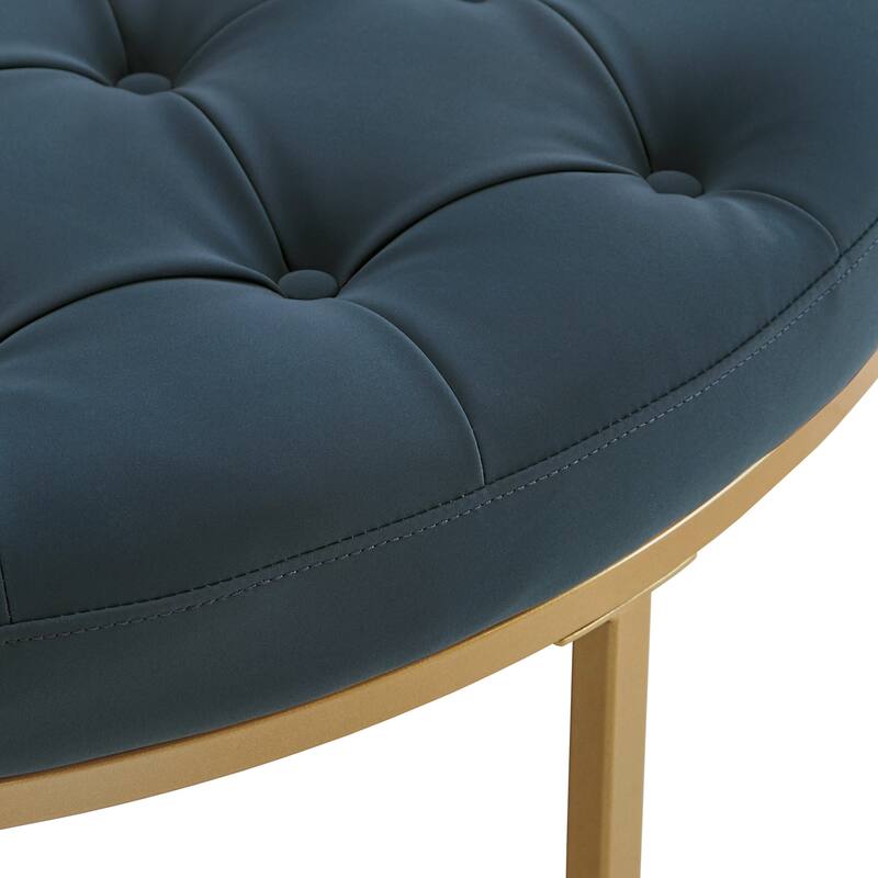 Devin Polished Faux Leather Round Tufted Ottoman by iNSPIRE Q Modern