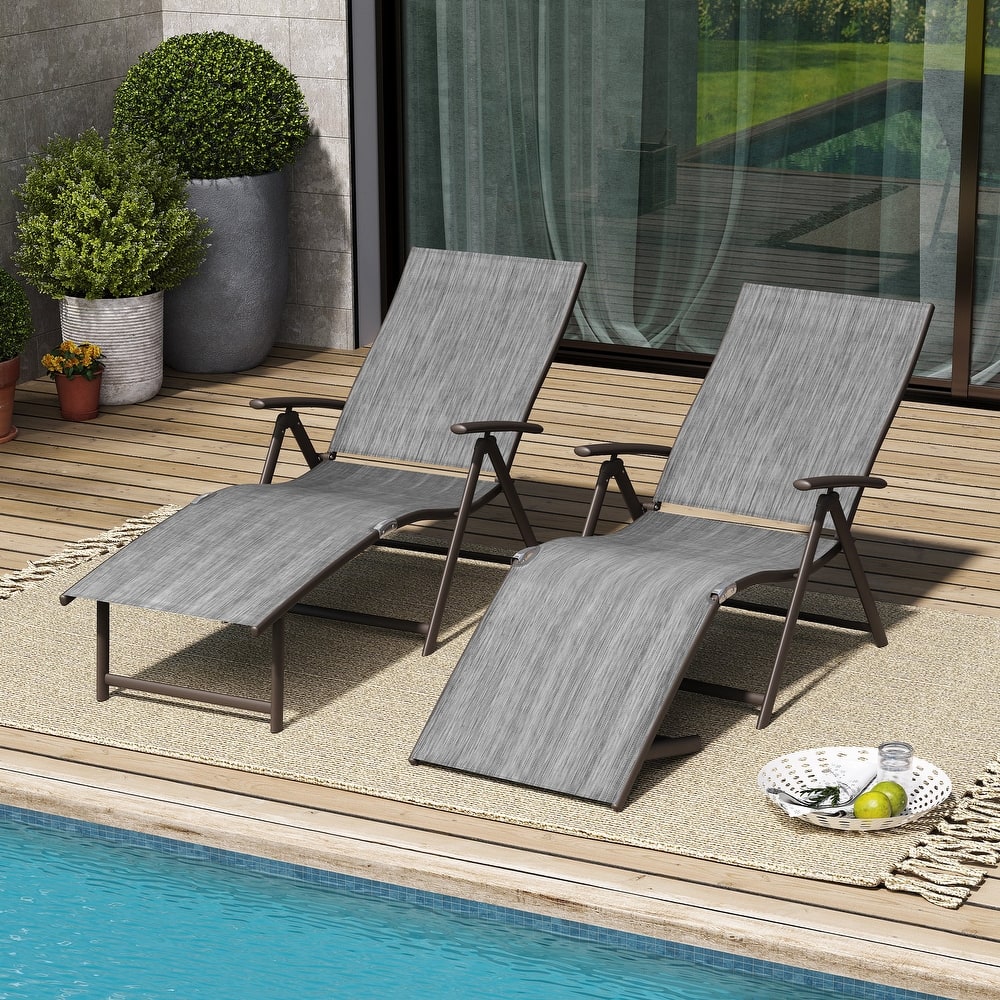VredHom Outdoor Portable Folding Chaise Lounge Chairs (Set of 2) - 70" L x 20" W x 14" H