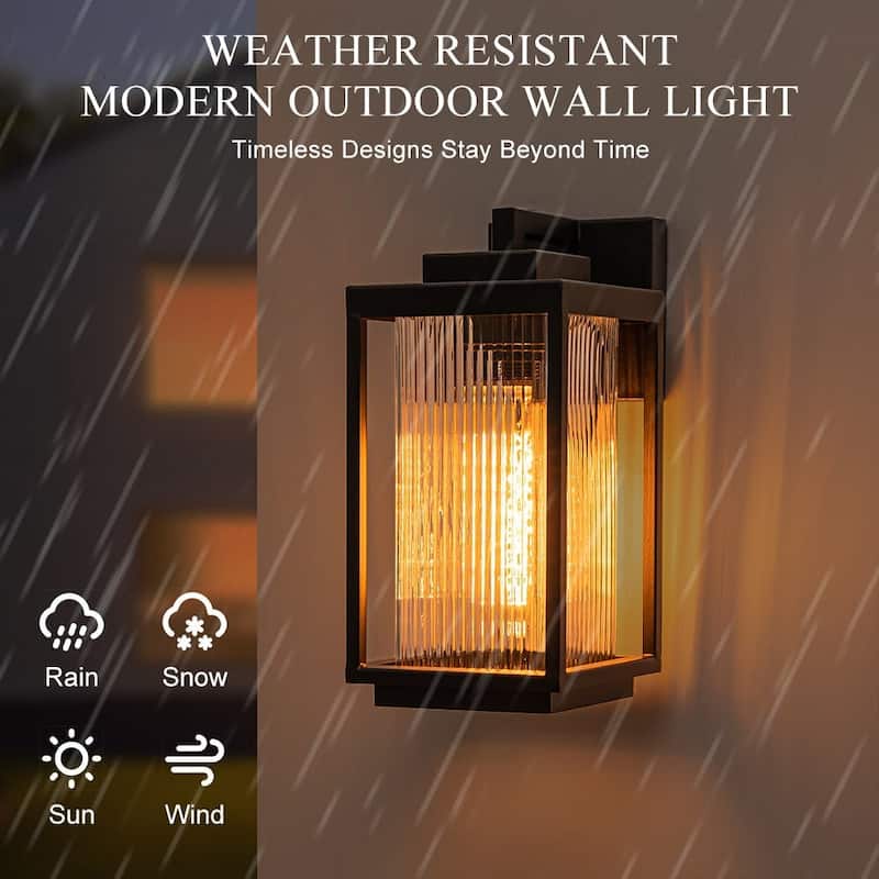 Matte Black 1-Light Fluted Glass Waterproof Outdoor Wall Light