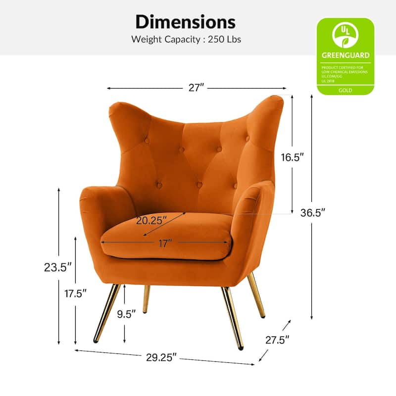 Eusebio Modern Velvet Accent Chair with Tufted Wingback for Living Room Set of 2 by HULALA HOME