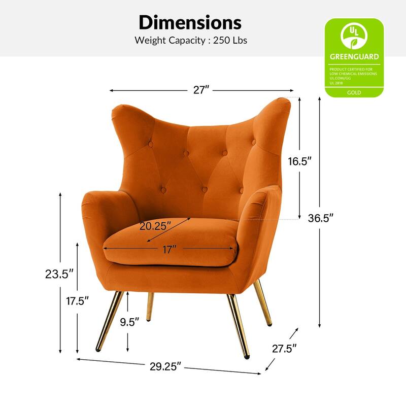 Eusebio Tufted Velvet Accent Chair with Wingback, Arms, and Metal Gold Legs for Living Room or Bedroom by HULALA HOME