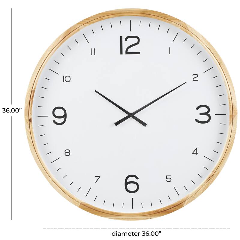 Wood Decorative Wall Clock with White Backing - Light Brown - Roche River Decor