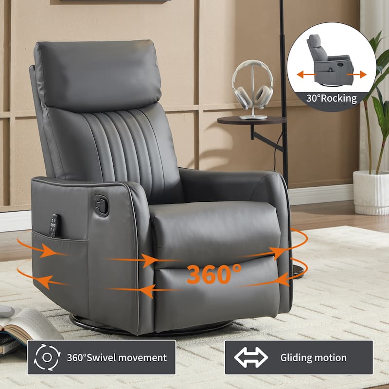 Leather Heat Massage Manual Recliner Chair with Rocker and Swivel in Fabric for Living Room