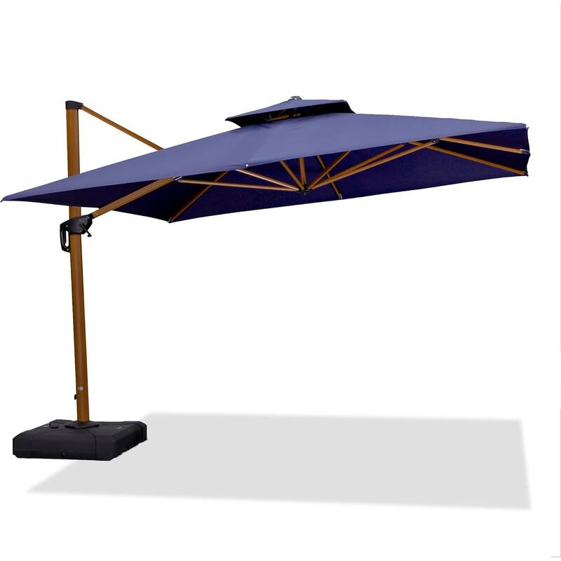 PURPLE LEAF 11ft Square Wood Pattern Patio Cantilever Umbrella - Navy Blue
