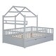 preview thumbnail 19 of 22, Pine Wood House-Shaped Bed with Twin Size Retractable Trundle, Kids Toddler Platform Bed with Apex Roof & Shelf, Full Size