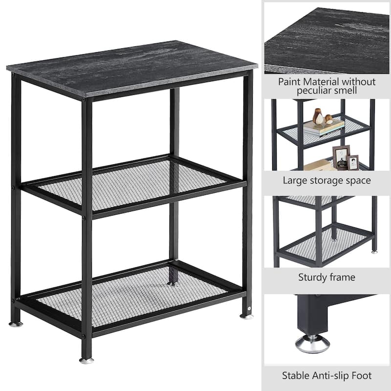 VECELO Industrial Style 3-Tier Nightstands Set of 2 with Open Storage Shelves MDF Top Space Saving for Living Room and Bedroom