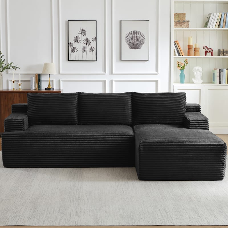 Corduroy Upholstery Cloud Modular Sectional Sofa with Chaise and Pillows, All-Foam Compression Design