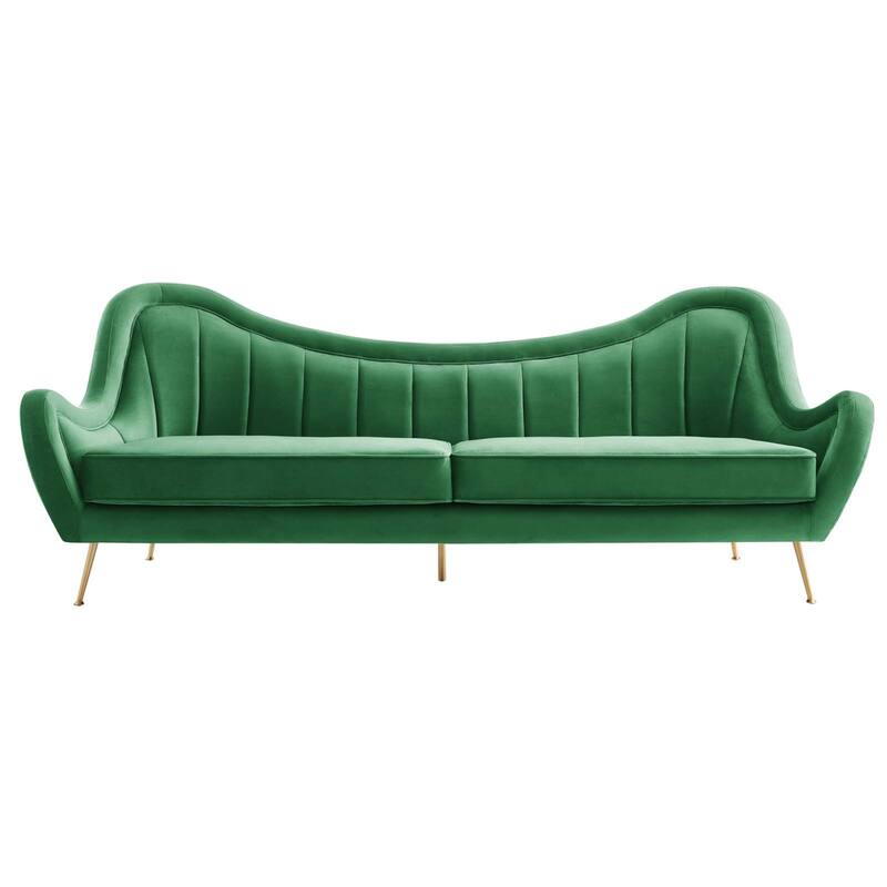 Tulsa Modern Green Velvet Upholstered Sofa with Gold Metal Legs