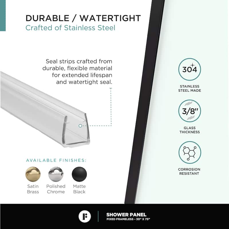 Fine Fixtures Single Fixed Clear Tempered Glass Shower Panel