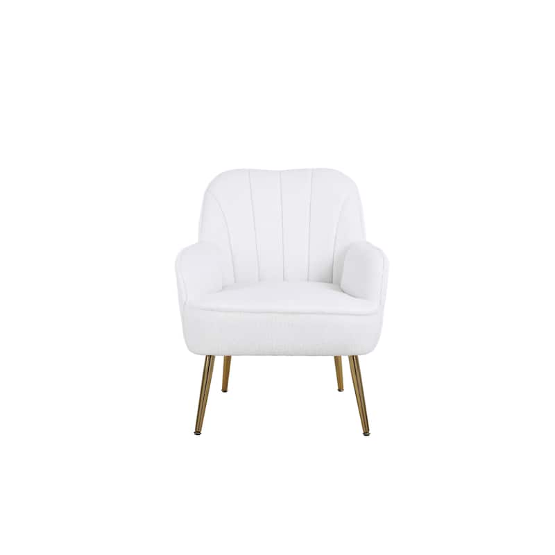 Modern Soft White Teddy fabric Ivory Ergonomics Accent Chair Living Room Chair