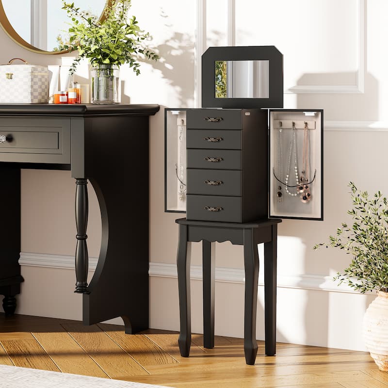 Gymax Jewelry Wood Cabinet Armoire Storage Box Chest St& Organizer