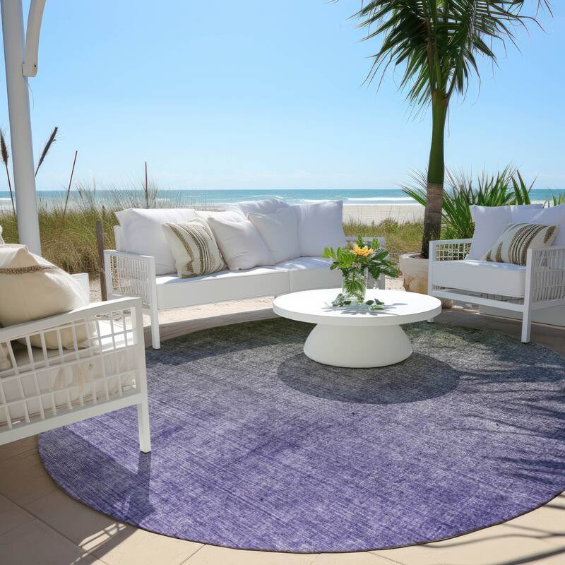 Machine Washable Indoor/ Outdoor Modern Ombre Chantille Rug - 8' x 8' - Olive