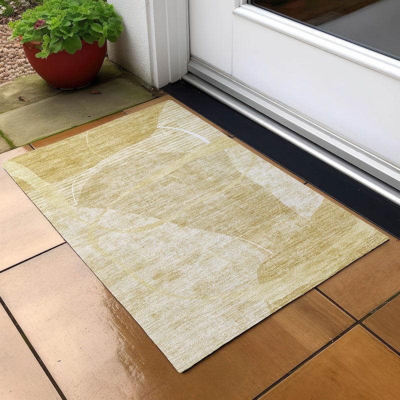 Machine Washable Indoor/ Outdoor Chantille Abstract Modern Rug - Wheat - 1'8" x 2'6"