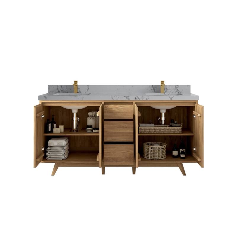 Willow Collections 72 in. W x 22 in. D s Madison Teak Double Sink Bathroom Vanity with Countertop