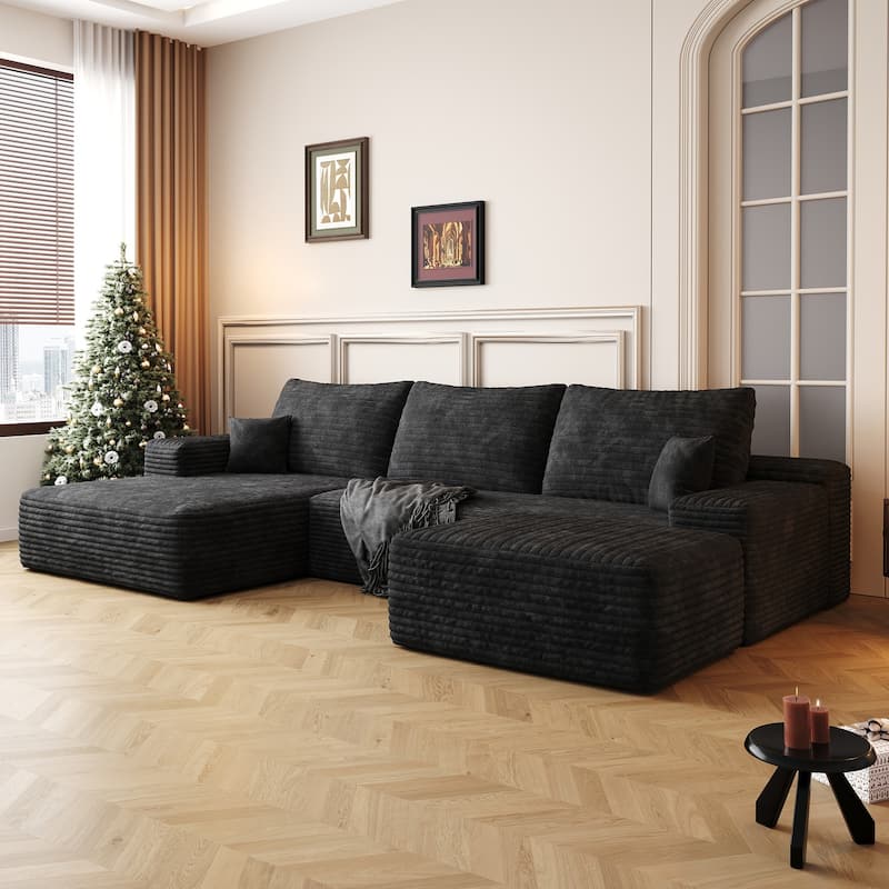 Sofa 107-in Casual Black 3 -seater Left Reclining Sectional with 1 Ottoman - 8' x 10' - Left Facing