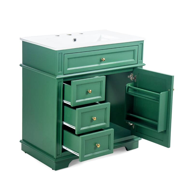 Modern 30-Inch Freestanding Vanity with Ceramic Sink, Soft-Closing Door, Drawers, and Painted Finish