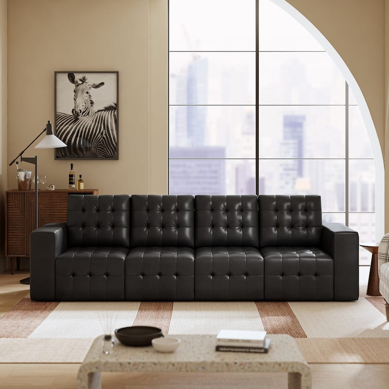 Aurora Genuine Leather Ottoman with Tufted Design by HULALA HOME