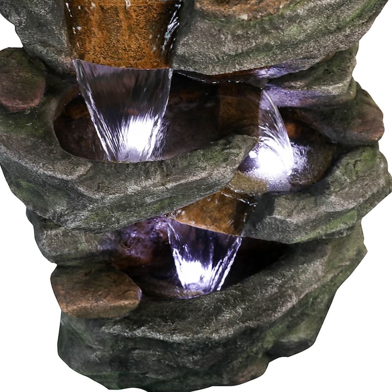 40.55'' Modern Rock Water Fountain Outdoor Waterfall with Lights